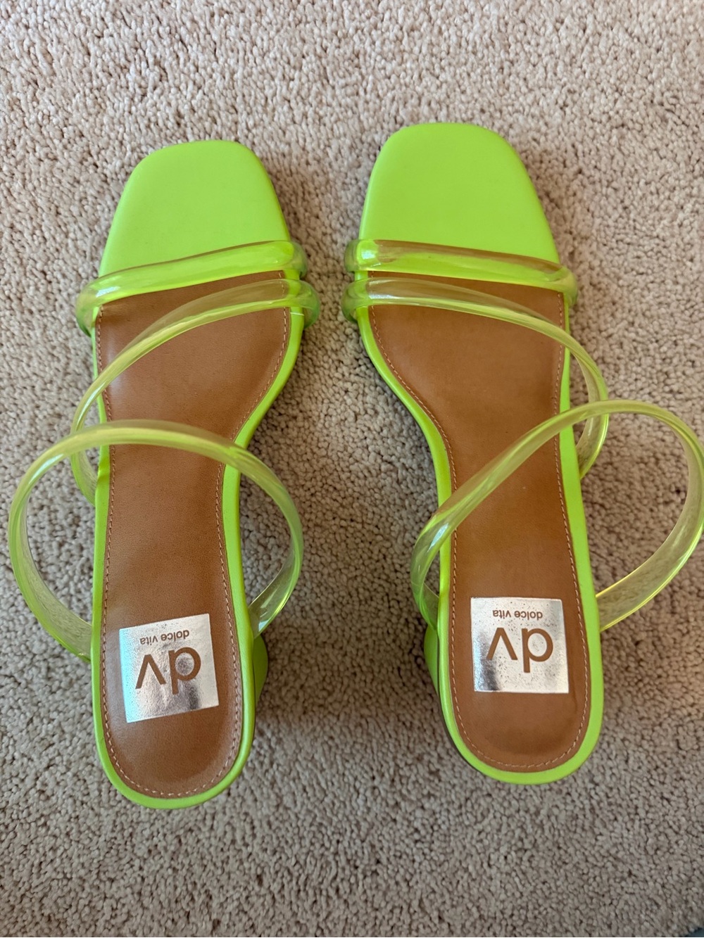 DV by Dolce Vita “Myla” Neon Lime Green Clear Strap Sandals - New! Size 9